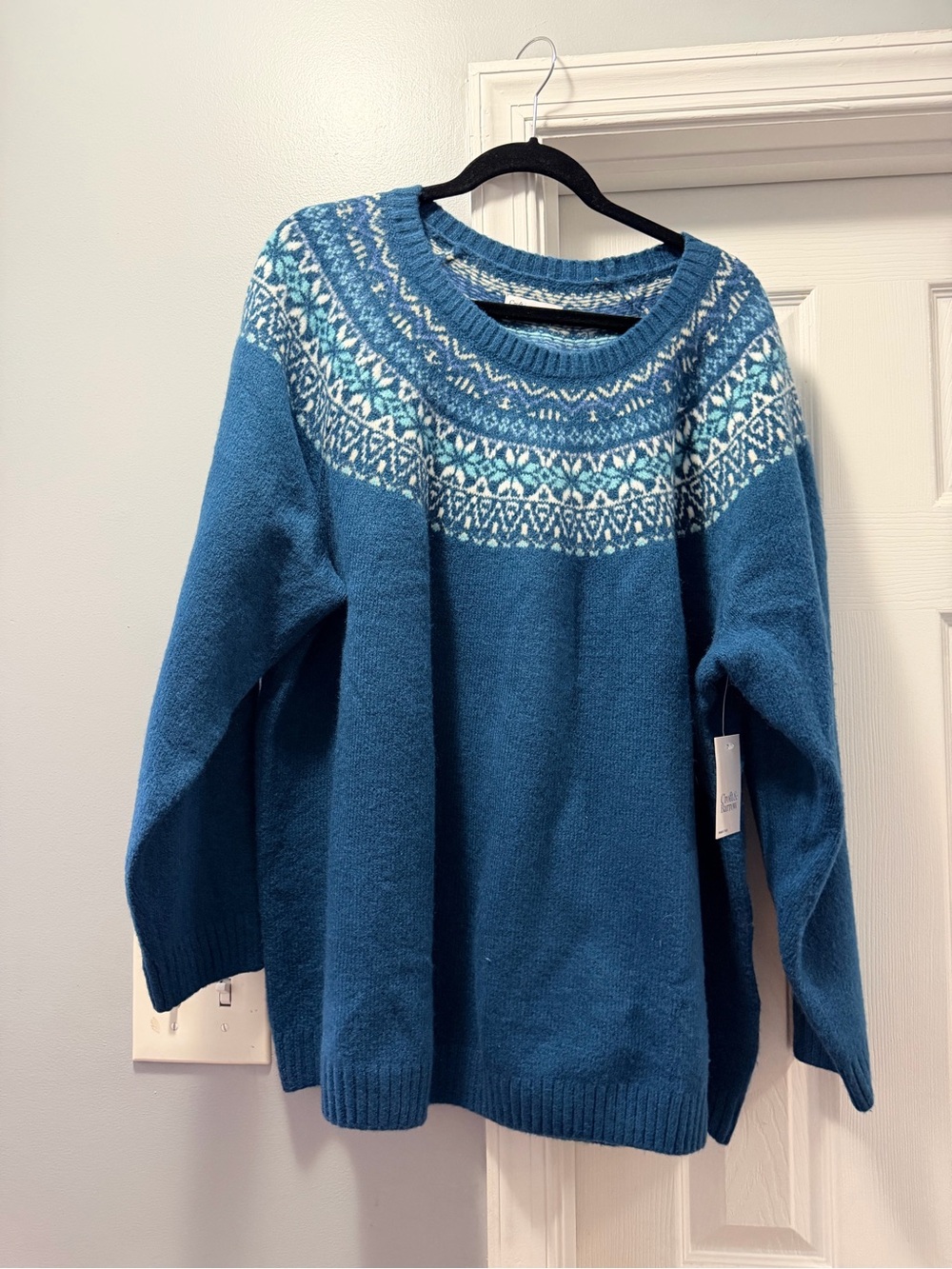 croft & barrow sea Blue Fair Isle Crewneck Sweater 4X